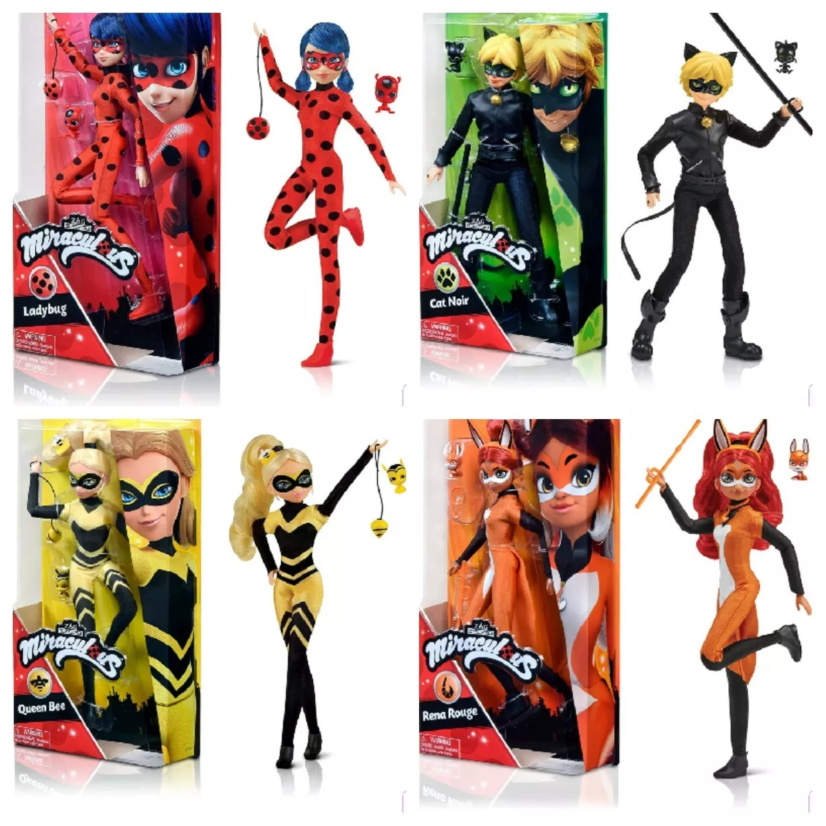 Miraculous Ladybug Dolls Set of 4 Queen Bee Cat Noir Rena Rouge Zag Heroez  New