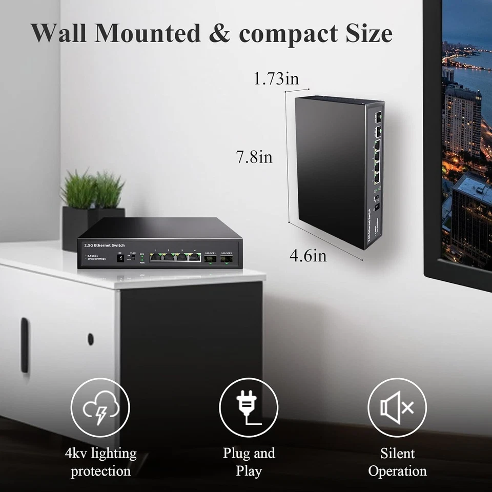 STEAMEMO IG204 4-Port 2.5Gbps Ethernet Networking Switch VLAN 6-port + 2x10G SFP - Image 3 of 4