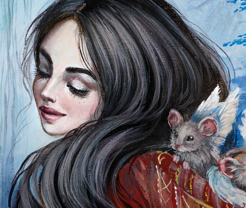 Picture Girl with mice "Queen of mice" canvas acrylic art fantasy. Anna Borachuk - Picture 3 of 8