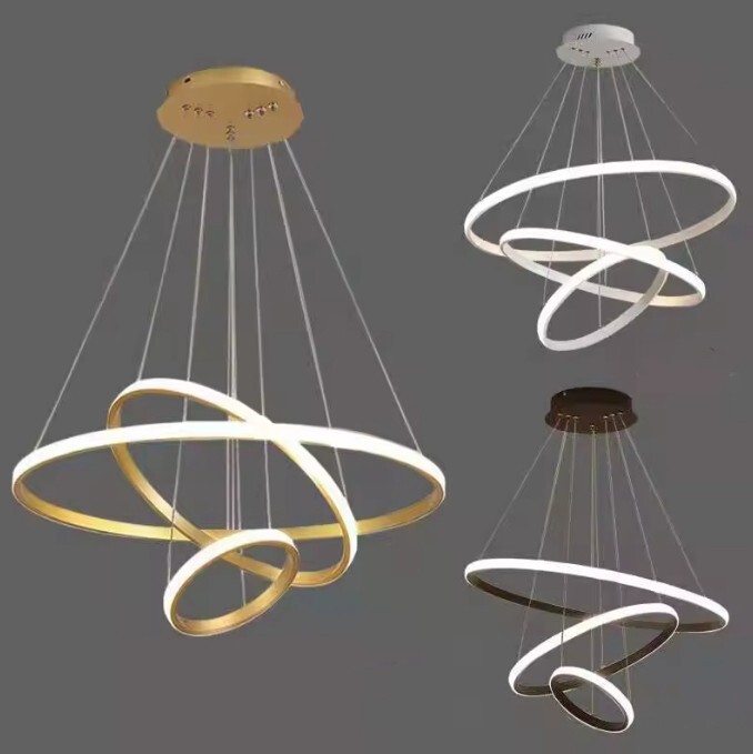 Lampadario LED 3 Cerchi 55W Sospensione Moderna per Casa e Ufficio