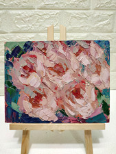 Original oil painting Abstract Pink Rose flower bouquet Artwork Still life 9x7