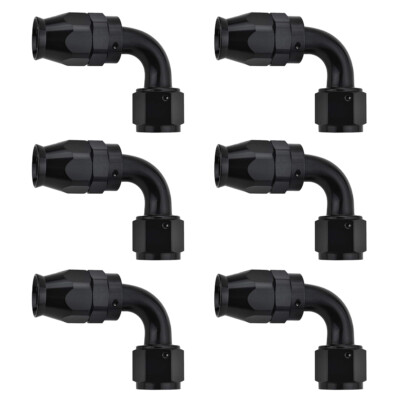6 x 4AN 6AN 8AN 10AN PTFE Fuel E85 Gas Hose End Fittings Adapter 90 Degree Black