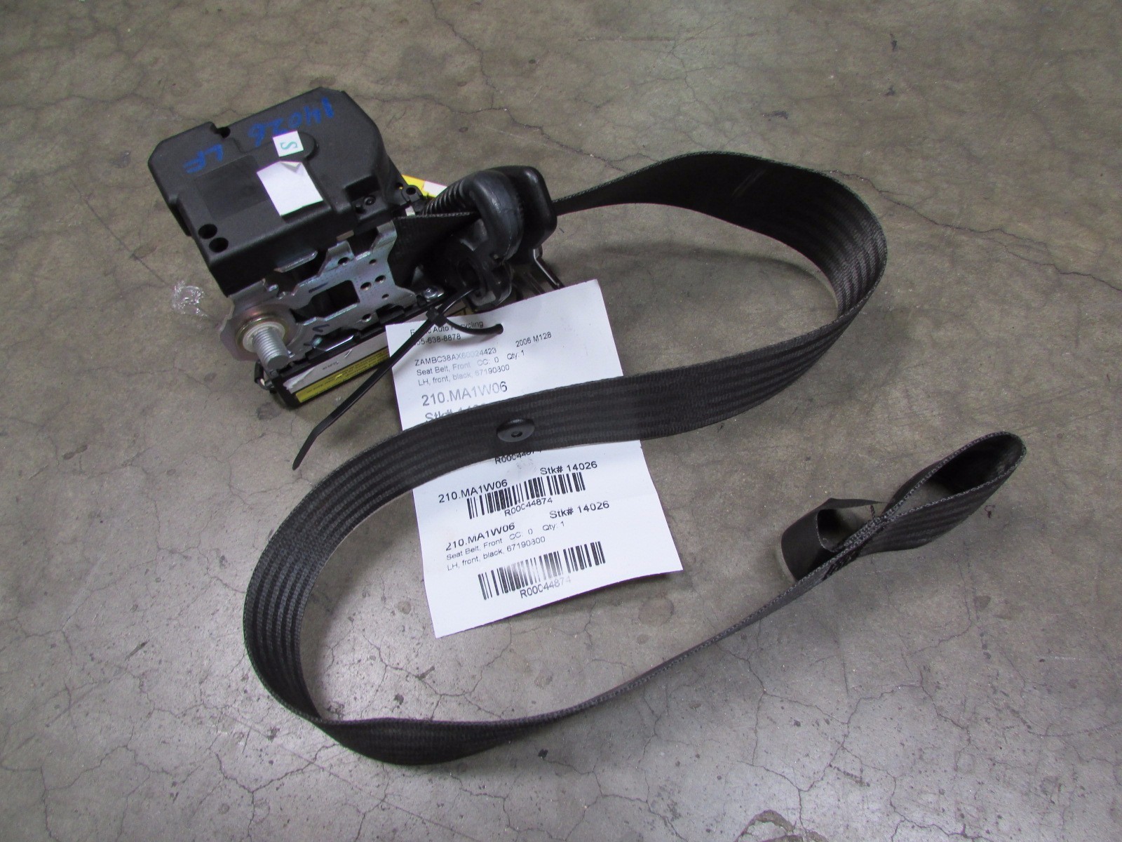 Maserati Gransport, Coupe, LH, Left Front Seat Belt, Black, Used P/N 67190800