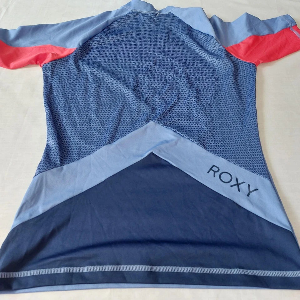 Vintage 1980-90s Roxy Periwinkle Coral Mock Neck Raglan Surf USA L Shirt S/S - Image 2 of 4