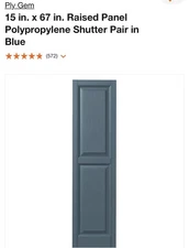 1 PAIR (2) Ply Gem 15 “ X 67 “ Raised Panel Polypropylene Shutters In #41 BLUE