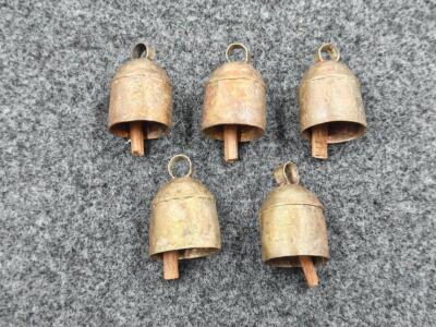 5 Rustic Barn Bells 1 inch   Gold Tin Cow Bells for Crafts, Christmas, Farmhouse