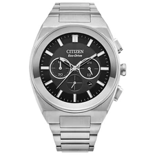Citizens Mens Eco-Drive Chronograph Silver Stainless Steel Watch 43MM CA4580-50E