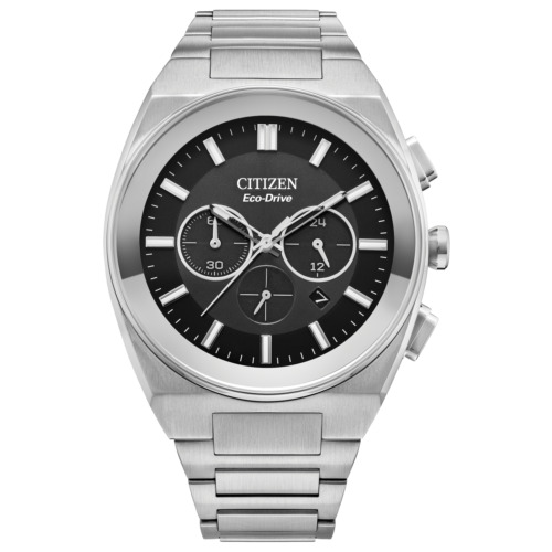 Citizens Mens Eco-Drive Chronograph Silver Stainless Steel Watch 43MM CA4580-50E