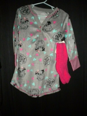 NWT SO GIRLS SIZE 4 ''I RUFF YOU''  GOWN & COORDINATING  SOCKS, PUGS