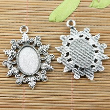 4pcs tibetan silver color leaves rim oval cabochon settings EF2455
