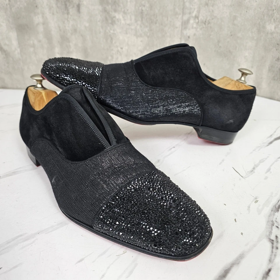 Christian Louboutin Mens 43.5EU Suede Strass Alpha Male Black Crystal Loafers - Image 2 of 4