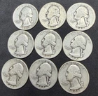 Lot of (9) Coins in order 1940 to 1948  Washington Quarters 90% Silver