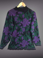 Vintage 90s Sweater Dana Scott Women's Size Large Metallic Floral Grandmacore