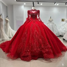 New Arrival Gorgeous Ball Gown Wedding Dresses High Neck Beading Lace Princess