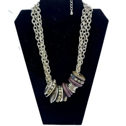 VETEMENTS Collana dichiarazione grossa argento oro marrone legno perline catena bigiotteria moda