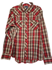 Wrangler Shirt Mens XL Red Plaid Western Pearl Snap Long Sleeve Cowboy Casual