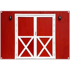 84x60inch Red Barn Door Photography Backdrop Western Farm Friendsgiving Backg...