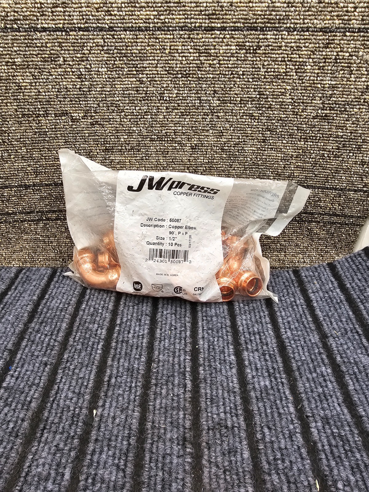 (QTY 10) JW Press 50087 Wrot Copper 90° Elbow Fittings 1/2" Press x 1/2" Press