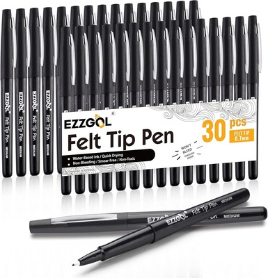 Black Felt Tip Pens, 30 Pack, 0.7mm Premium 1 Count (Pack of 30), 