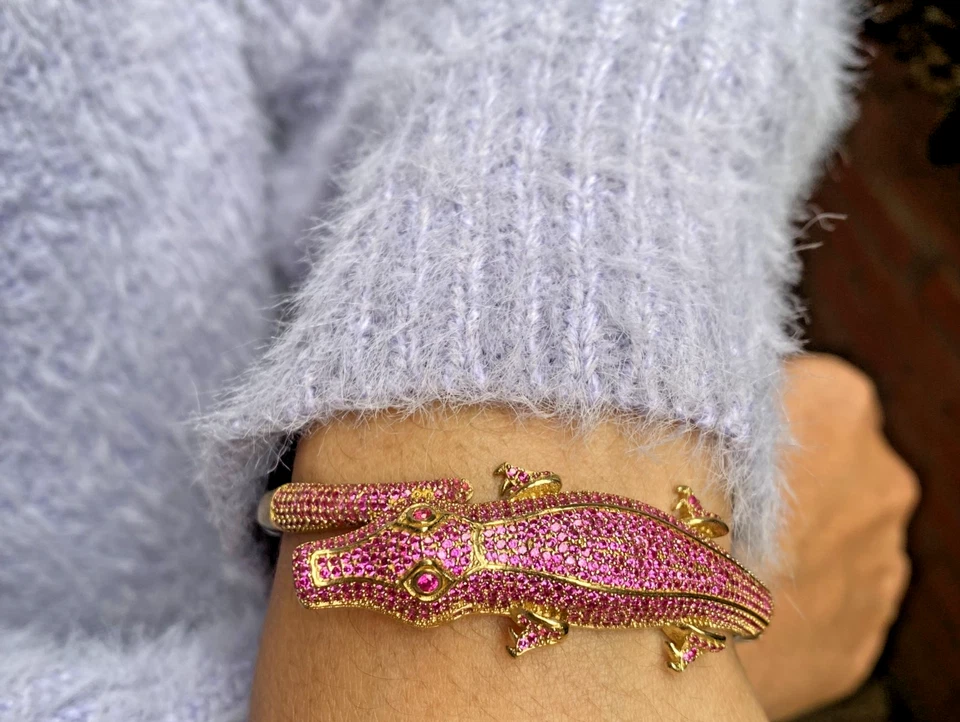 925 Sterling Silver Animal Lab Created Ruby Bracelet , Cuff , Bangle - Image 2 of 4