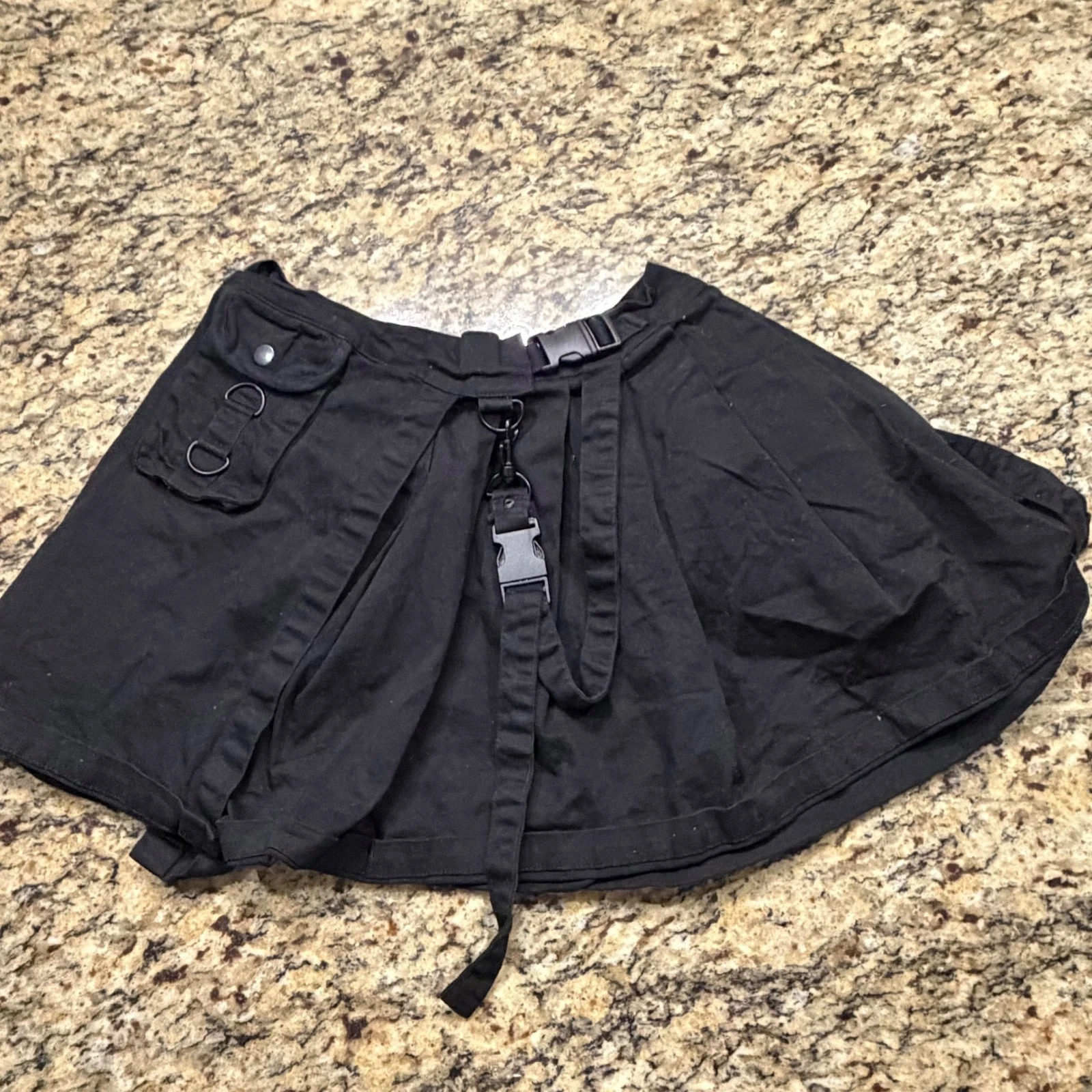 Chemical Black Gothic Pleated Mini Skirt Black Cargo D-Ring Buckle Straps Large