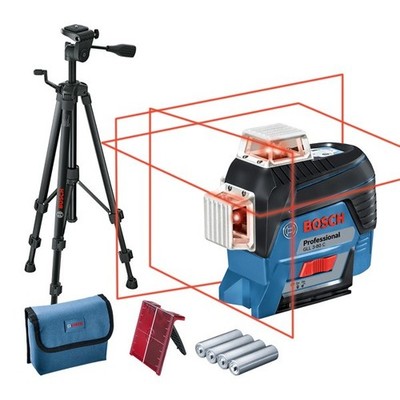 Bosch Linienlaser GLL 3-80 C, 4 x 1,5 V-LR6-Batterie + Baustativ BT 150