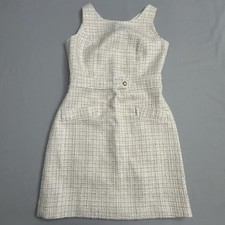 Talbots Sheath Dress Womens 2 Tweed Sleeveless Lined Button Back Zip Metallic