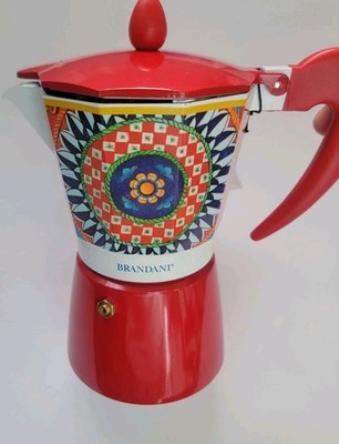 NEW Red BRANDANI ITALIAN COFFEE MAKER 6 CUP MOKA POT Geometric