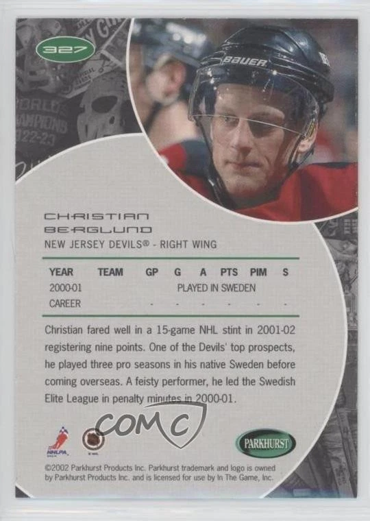 2001-02 ITG Parkhurst Christian Berglund #327 Rookie RC - Image 2 of 2