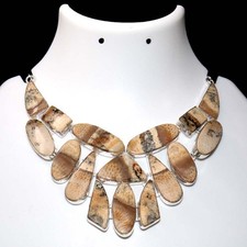 Big Cluster Fossil Coral 925 Silver Plated Necklace 16
