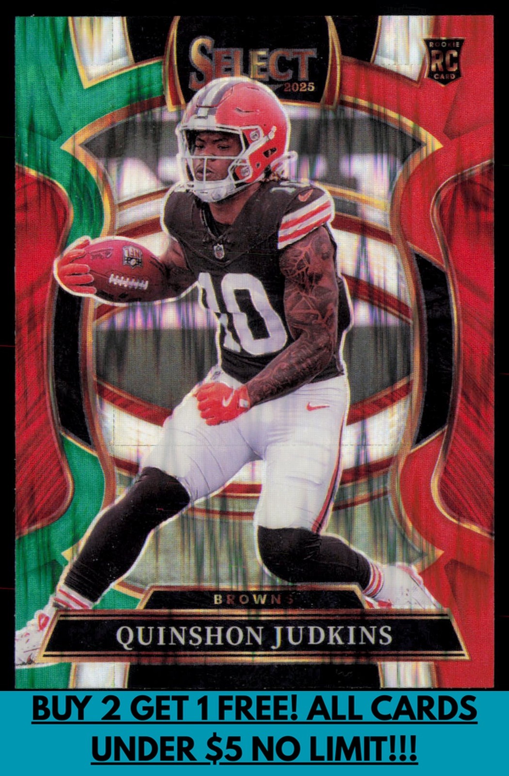 2025 Panini Select #55 Quinshon Judkins Green and Red Prizm Shock