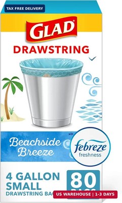Glad Small Trash Bags, Great for Office, Bathrooms and Bedroom Bins, Beachside B