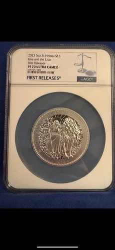 2023 St. Helena £5 Una And The Lion 5oz 999 Silver NGC PF70 First Releases