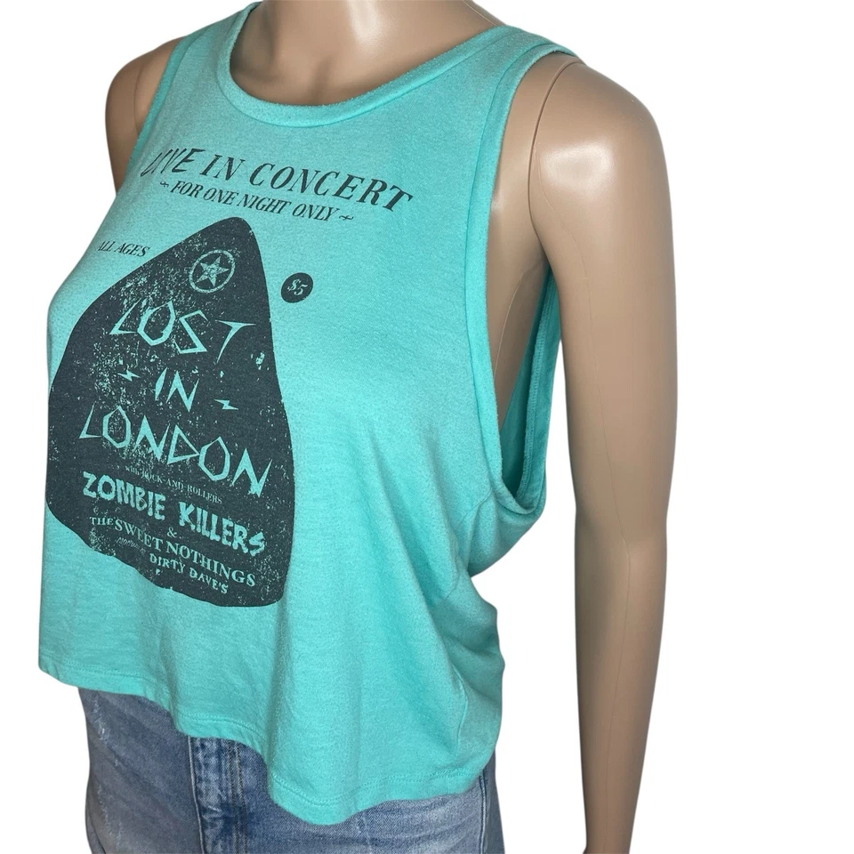 Nollie Teal & Black 休闲圆领音乐会图案无袖短背心 — 第 2/4 张图片