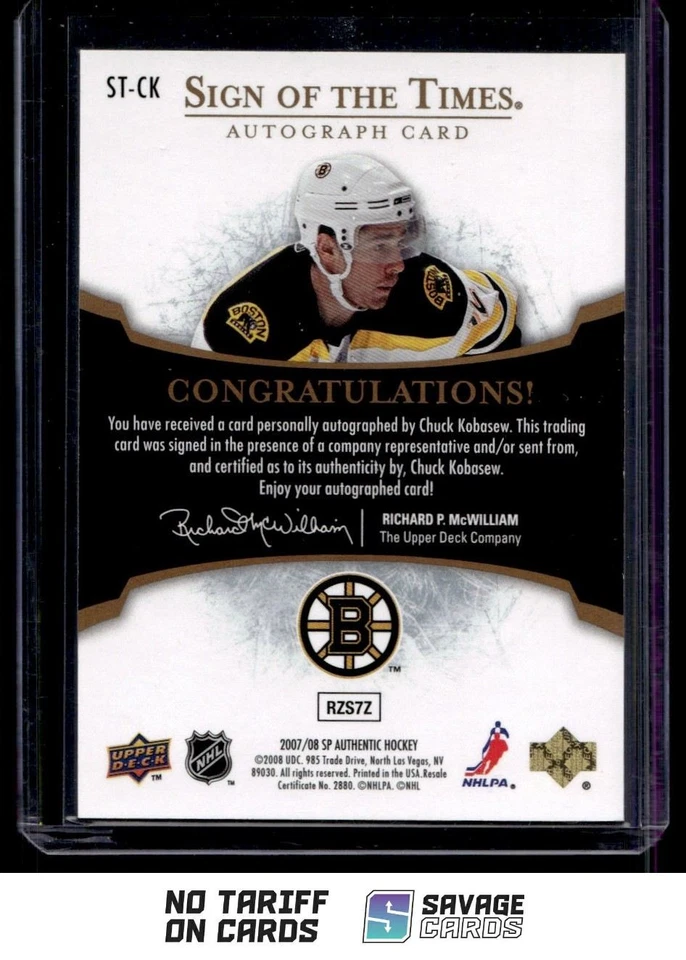 2007-08 SP Authentic Sign of the Times Auto Chuck Kobasew #ST-CK Boston Bruins - Image 2 of 3
