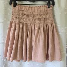 Pale Dusty Rose Smocked Waist 100% Cotton Gauze Skirt by Rewash - Size S