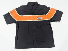 Harley Davidson Shop Shirt Mens XL Black Orange Biker Racing Mechanic Pockets