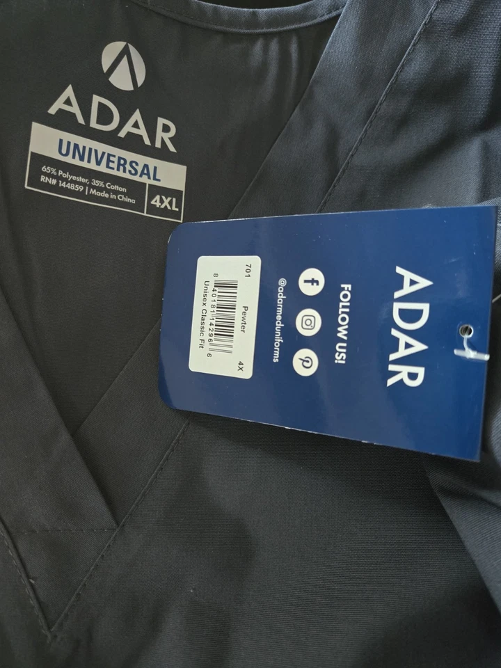 NWT-ADAR UNIVERSAL Scrub Top Size 4XL-PEWTER/Grey V-Neck-Chest 31"/L 30.5" - Image 3 of 4