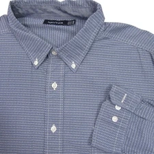 Nautica Mens Button Down Shirt XXL Blue Geometric Cotton Button Down Collar