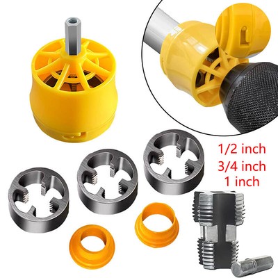 Electric Drill Compatible PVC Pipe Threader Kit with Various Die Sizes