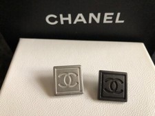 Chanel CC Logo Set of 2 Square Metal Rivet Heads 17 mm -- 1 Silver 1 Black