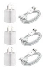 3x 30-Pin to USB Cable + 1A Wall Charger for iPhone 3G 4 4s ipod Ipad