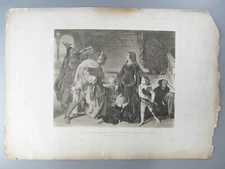 Arrest of Queen Helene and Her Children, Carolus of Anjou, Original Engraving