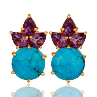 18 Karat vergoldet Sterlingsilber Amethyst Türkis Ohrstecker Schmuck
