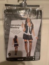 New Music Legs Gangster Honey Costume Adult Size S/M Dress Hat Belt Cuffs  Tie