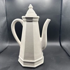MCM Rare Pfaltzgraff Heritage White Tall Coffee Tea Pot With Lid 13.5” Tall EUC