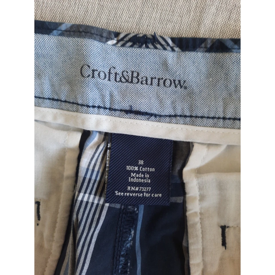 Croft & Barrow 男式 38 码海军蓝格子方格实用平前短裤 — 第 2/4 张图片