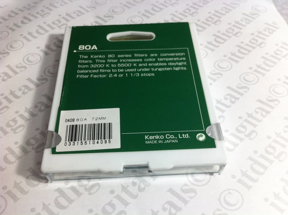 Filtro de lente de vidrio de conversión Kenko 72 mm con recubrimiento óptico 80A 80 A 72 mm 80-A  Foto 3 de 3