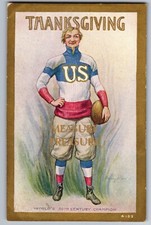 C.1910 RARE US FOOTBALL THANKSGIVING 20TH CENTURY CHAMPION PATRIOT Postcard P70