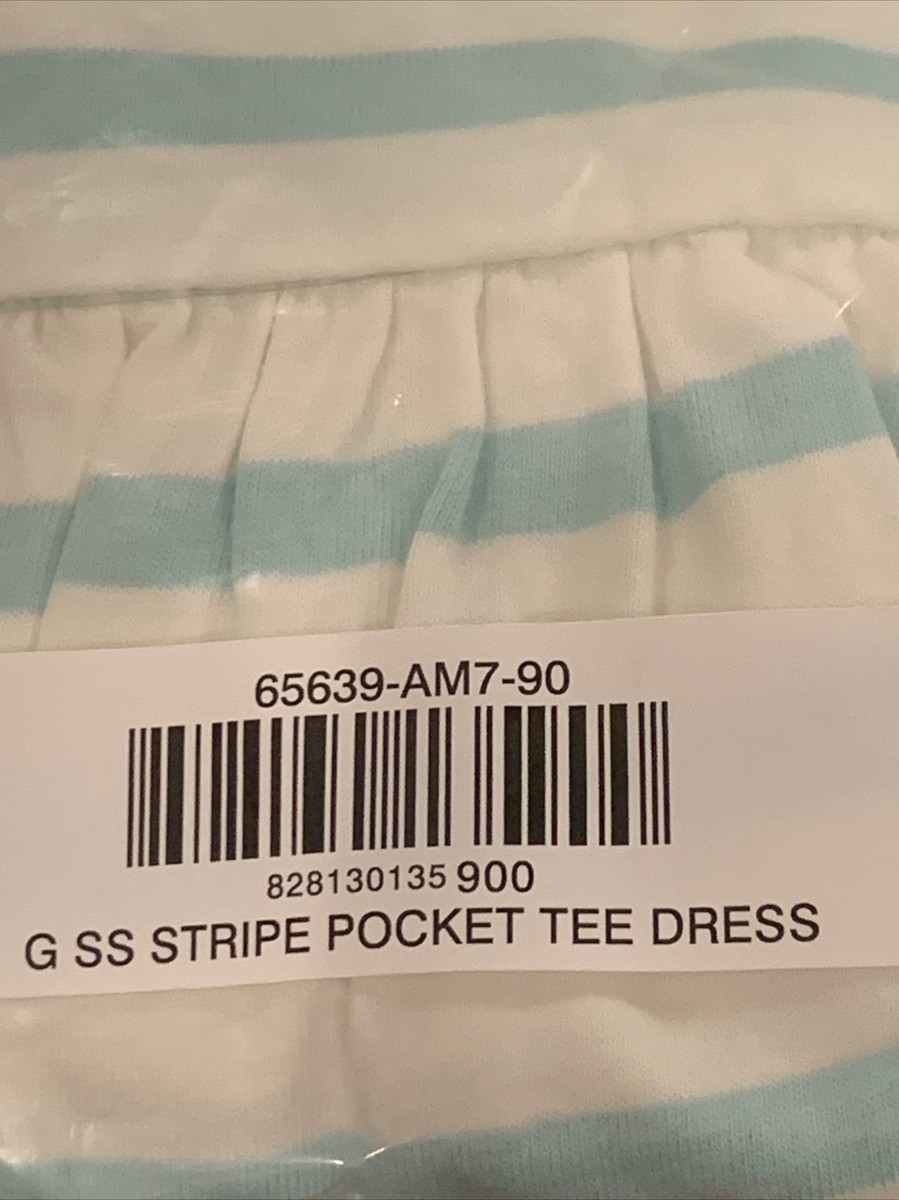 NEW HANNA ANDERSSON STRIPE POCKET DRESS WAVE Sea Glass Green 90 US